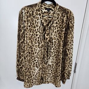 J. Crew Animal Print Tie-Neck Blouse